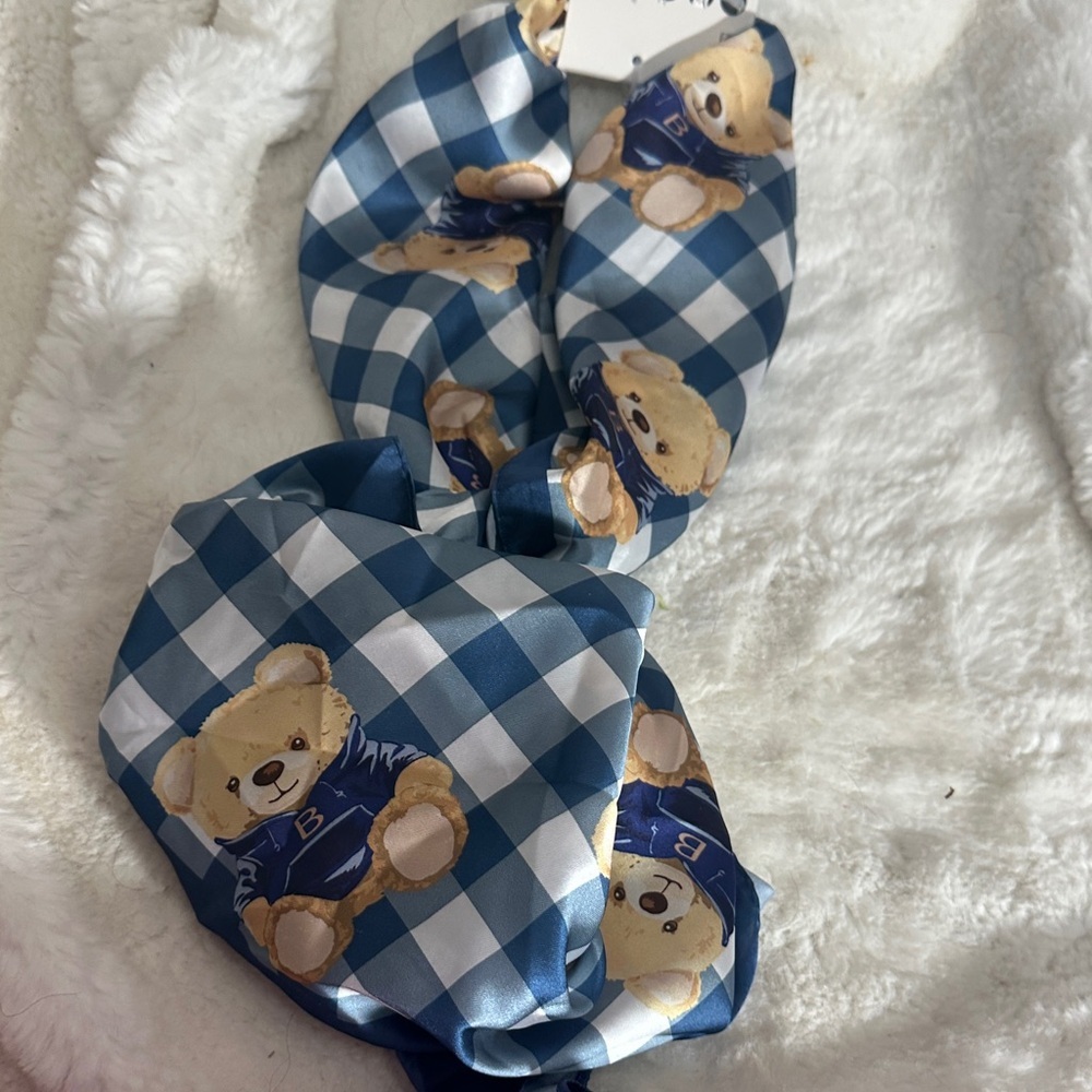 Rachel Zoe teddy bear blue gingham scarf